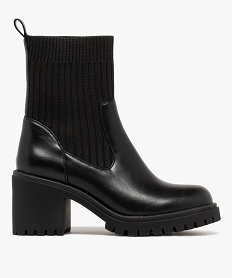GEMO Boots femme à talon carré et crantées col chaussette Noir