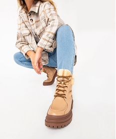 boots femme fourrees et unies avec col et languette en sherpa beigeC616601_1