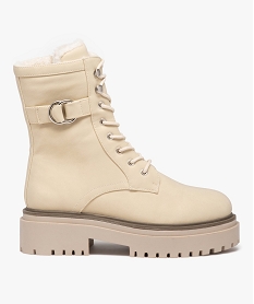 GEMO Boots fourrées femme dessus uni en suédine et à talon large Beige