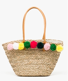 panier pour femme avec pompons multicolors beigeC823901_1