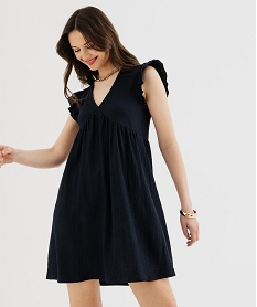 GEMO Robe à manches volantées avec taille empire femme Bleu