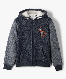 GEMO Sweat garçon zippé avec capuche doublé sherpa Bleu