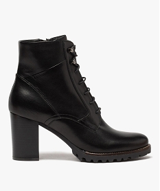 GEMO Boots femme à talon carré et dessus cuir façon godillots Noir