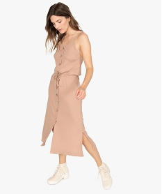 GEMO Robe femme en maille côtelée à fines bretelles Orange