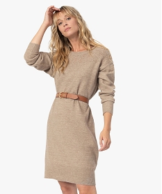 GEMO Robe pull femme en maille fantaisie Brun