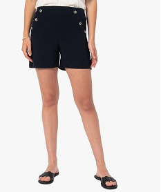 GEMO Short femme ample taille haute à pont boutonné Bleu