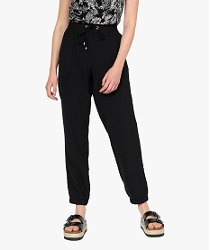 GEMO Pantalon femme fluide coupe ample resserrée dans le bas Noir