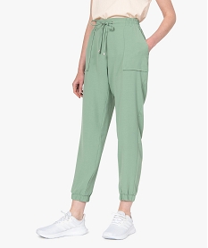 GEMO Pantalon femme fluide coupe ample resserrée dans le bas Vert