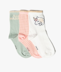 GEMO Chaussettes fille avec motifs licorne (lot de 3) rose standard