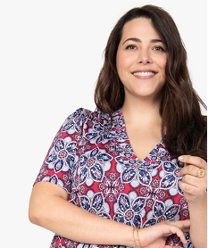 tee-shirt femme grande taille a motifs fleuris et col v smocke imprimeF553101_2