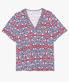 tee-shirt femme grande taille a motifs fleuris et col v smocke imprimeF553101_4