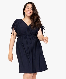 GEMO Robe femme grande taille courte effet drapé à manches modulables Bleu