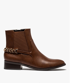 GEMO Boots femme unies à talon plat avec chaîne sur larrière marron standard