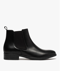 GEMO Boots femme à talon plat unis en cuir style Chelsea noir standard