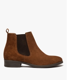 GEMO Boots femme à talon plat unis en cuir style Chelsea marron standard