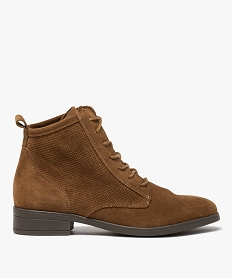 GEMO Boots femme à talon plat dessus cuir style godillots marron standard
