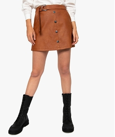 jupe femme en synthetique imitation cuir avec ceinture orangeF560401_1
