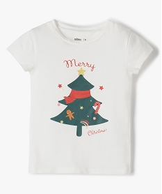 GEMO Tee-shirt fille à manches courtes avec motif Noël blanc chine