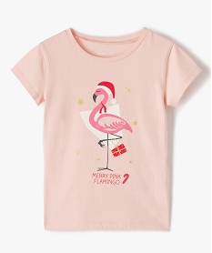 GEMO Tee-shirt fille à manches courtes avec motif Noël rose standard