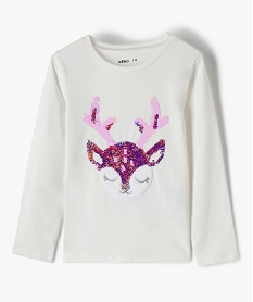 GEMO Tee-shirt fille avec motif de Noël en sequins réversibles Beige
