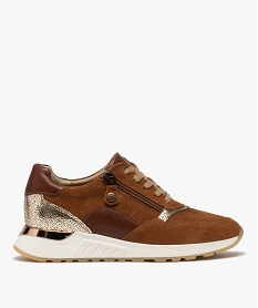 GEMO Tennis femme zippées dessus cuir retourné marron standard