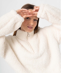 GEMO Sweat femme en maille peluche et col camionneur Beige