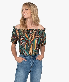 tee-shirt femme imprime avec large col fronce imprimeF567301_1