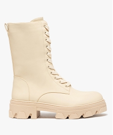 GEMO Boots femme unies à lacets semelle extra large et crantée Beige