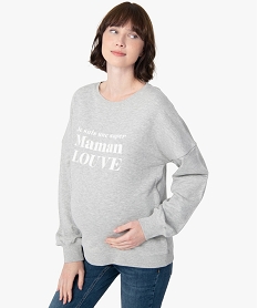 GEMO Sweat de grossesse avec inscription et pressions sur les côtés Gris
