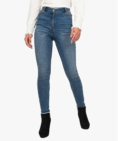 GEMO Jean femme skinny stretch taille haute délavé Gris