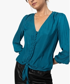 blouse femme boutonnee avec bas a nouer bleuF569501_1