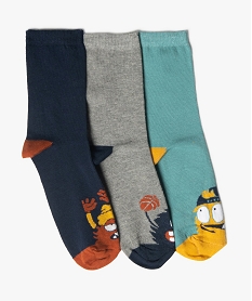 GEMO Chaussettes garçon tige haute à motif (lot de 3) Bleu