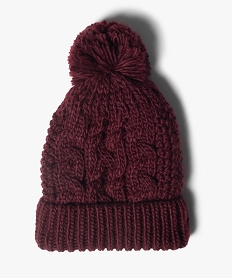 GEMO Bonnet femme en grosse maille avec pompon Rouge