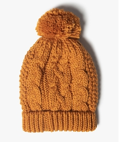 GEMO Bonnet femme en grosse maille avec pompon Brun