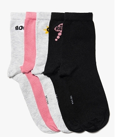 GEMO Chaussettes fille à tige haute à inscription (lot de 5) Noir