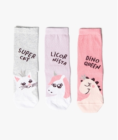 GEMO Chaussettes fille à tige haute imprimé fantaisie (lot de 3) kaki chine