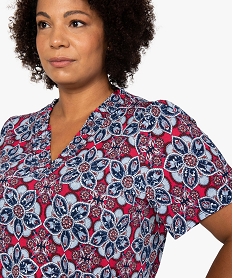 tee-shirt femme grande taille a motifs fleuris et col v smocke imprimeF575001_2