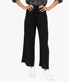 GEMO Pantalon femme large et fluide avec ceinture tressée Noir