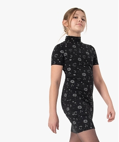 GEMO Robe fille à manches courtes avec motifs pailletés Noir