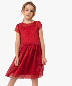 GEMO Robe fille en voile plissé et pailleté Rouge