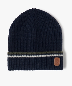 GEMO Bonnet homme en grosse maille avec liserés colorés Bleu