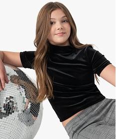GEMO Tee-shirt fille à manches courtes et col montant en velours noir standard