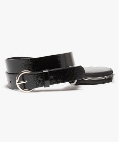 GEMO Ceinture femme vernie avec pochette ronde intégrée Noir