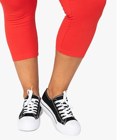 pantacourt femme grande taille en maille unie et taille elastiquee rouge pantalonsF592301_2