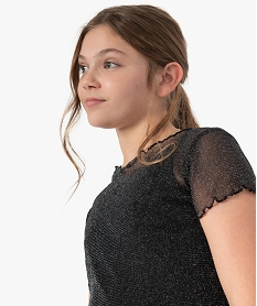 GEMO Tee-shirt fille manches courtes en voile pailleté Noir