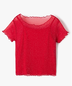 GEMO Tee-shirt fille manches courtes en voile pailleté rouge standard