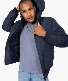 GEMO Blouson homme à col montant et capuche Bleu