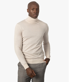 GEMO Pull homme à col roulé 100% laine mérinos Beige