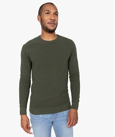 pull homme a col rond en maille fantaisie vertF595901_1