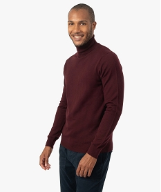 GEMO Pull homme à col roulé 100% laine mérinos Rouge